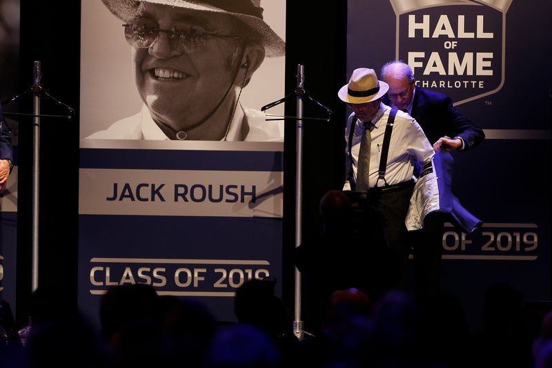 Jack Roush receives his blue Hall of Fame jacket.